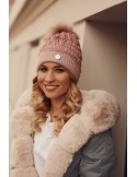 Ruffled hat with glitter and pompom, pink C59 - Online store - Boutique